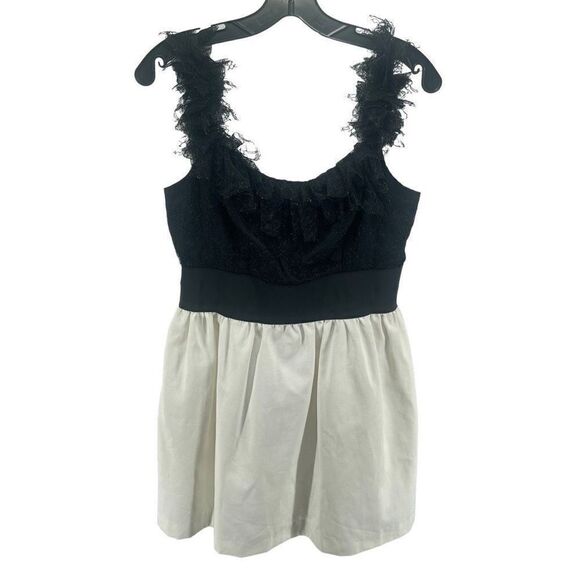 Jill Stuart Women's Mini Dress Lace Strap Elastic Waist Zip Black White Size 8 - Picture 1 of 10